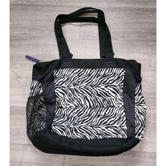 JanSport Laptop Sleeve Messenger Tote Bag Zebra Striped Black & White - Picture 4 of 8